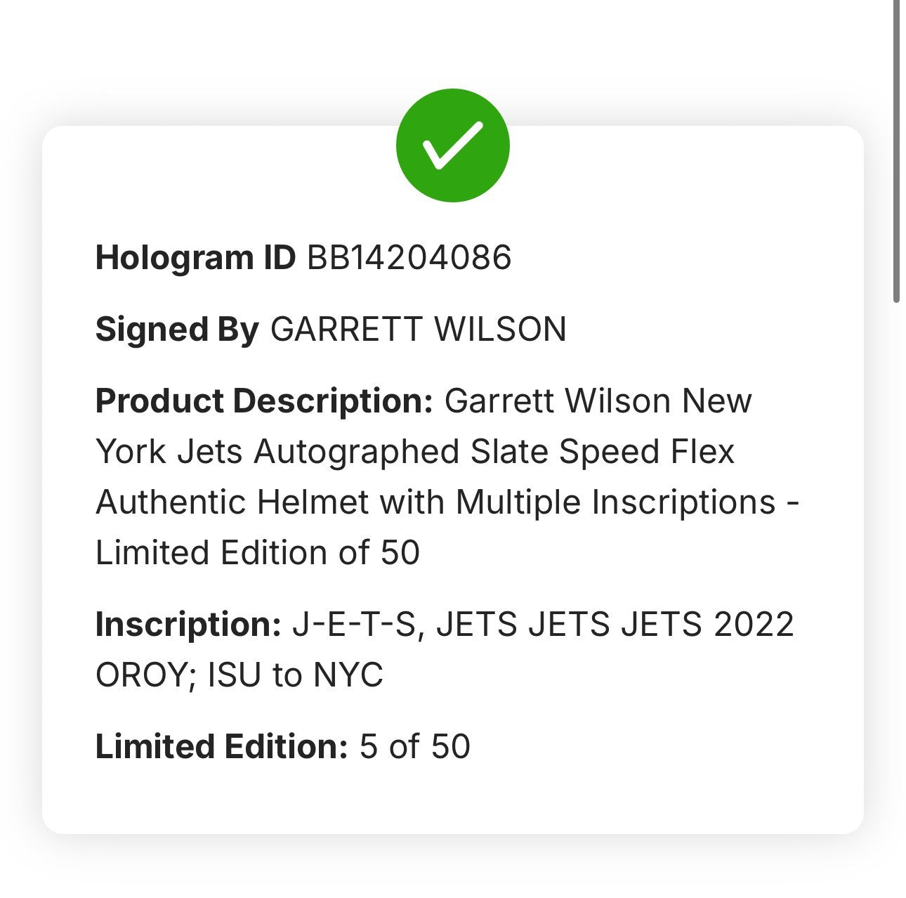 Garrett Wilson Signed Slate Speed Flex Helmet Jets Jets Roy Auto Fanatics /50