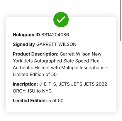 Garrett Wilson Signed Slate Speed Flex Helmet Jets Jets Roy Auto Fanatics /50