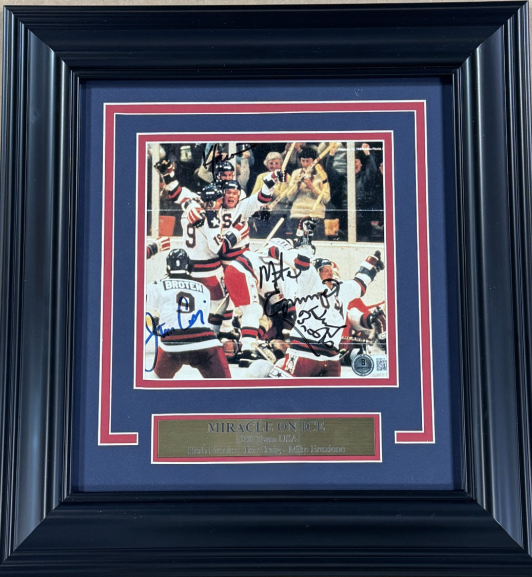 1980 Usa Miracle Ice Signed Photo Framed Herb Brooks Jim Craig Eruzione Auto BAS