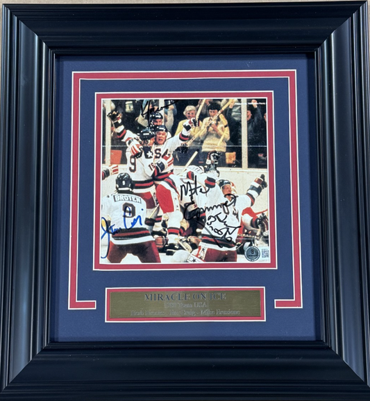1980 Usa Miracle Ice Signed Photo Framed Herb Brooks Jim Craig Eruzione Auto BAS