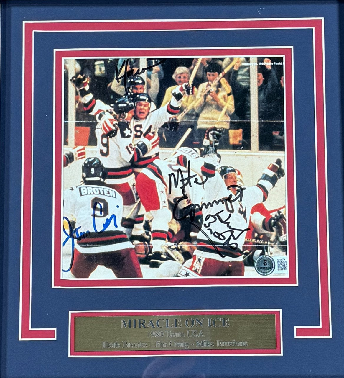 1980 Usa Miracle Ice Signed Photo Framed Herb Brooks Jim Craig Eruzione Auto BAS