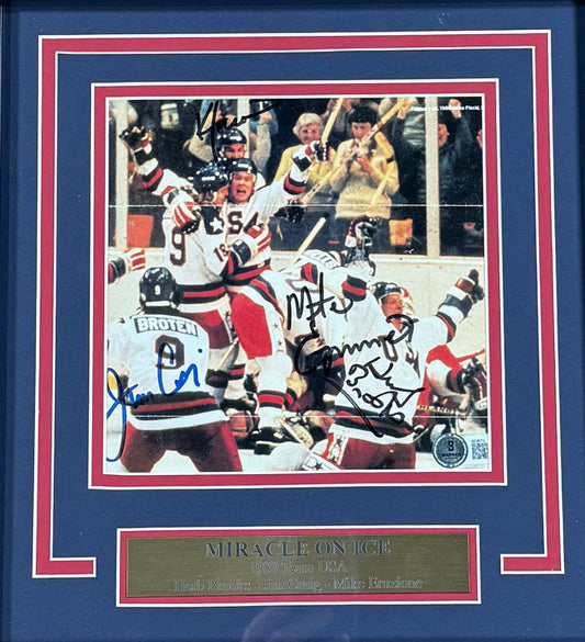 1980 Usa Miracle Ice Signed Photo Framed Herb Brooks Jim Craig Eruzione Auto BAS