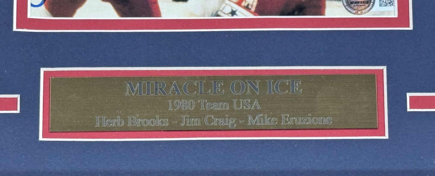 1980 Usa Miracle Ice Signed Photo Framed Herb Brooks Jim Craig Eruzione Auto BAS
