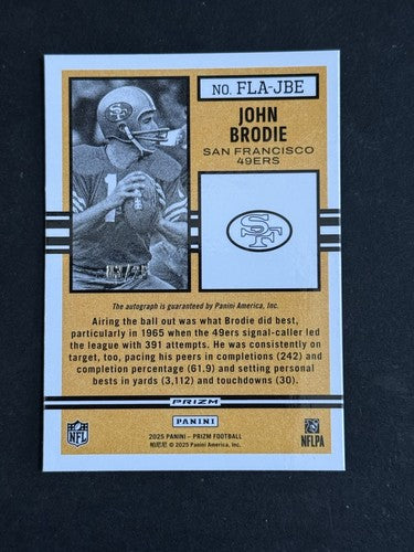 John Brodie 2025 Prizm Flashback Blue Camo Mint Auto /25 San Francisco 49Ers