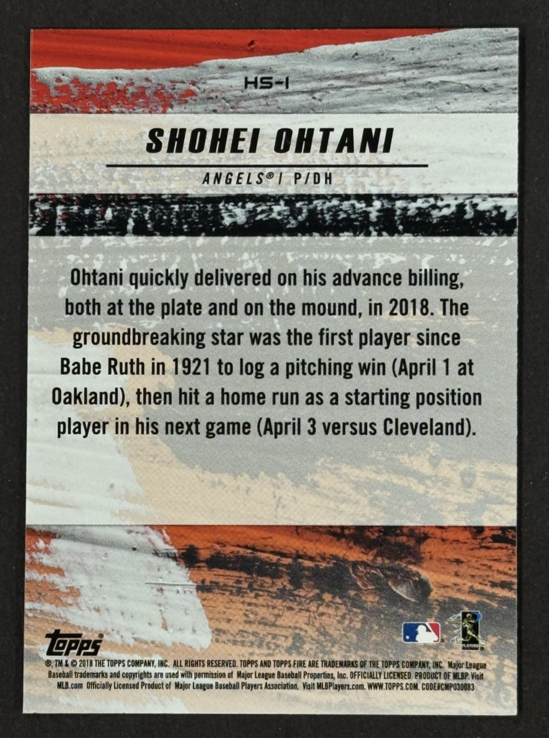2018 Topps Fire Hot Starts Blue Chip Shohei Ohtani #HS-1 Dodgers RC Mint Rookie