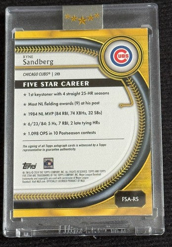 2025 Topps Five Star Gold Ryne Sandberg  Auto /10 Encased Chicago Cubs Mint HOF