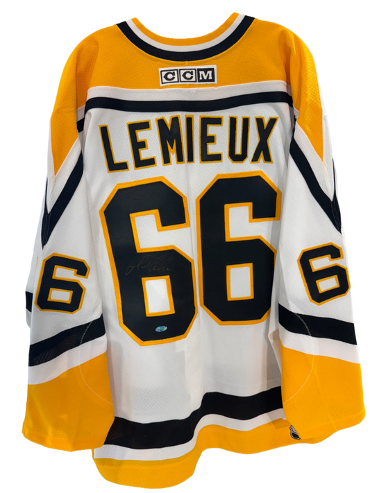 Mario Lemieux Signed Vintage CCM Fight Strap Jersey Penguins Auto Steiner COA