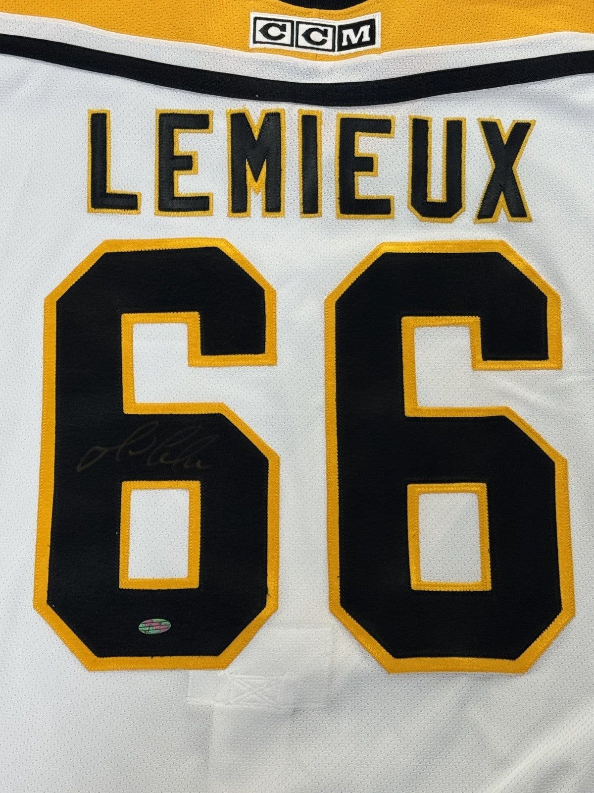 Mario Lemieux Signed Vintage CCM Fight Strap Jersey Penguins Auto Steiner COA