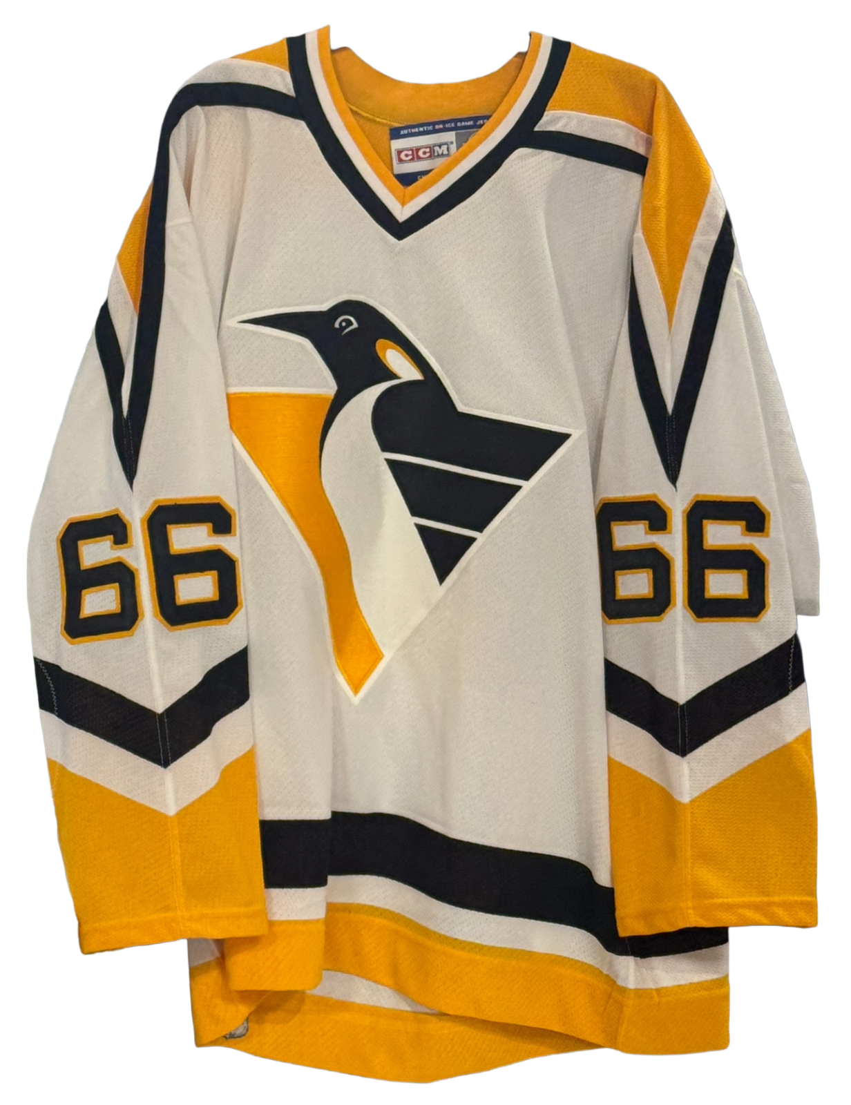 Mario Lemieux Signed Vintage CCM Fight Strap Jersey Penguins Auto Steiner COA