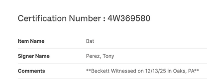 Tony Perez Signed LE /24 Chrome HOF Stat Bat Mint Auto BAS COA Cincinnati Reds