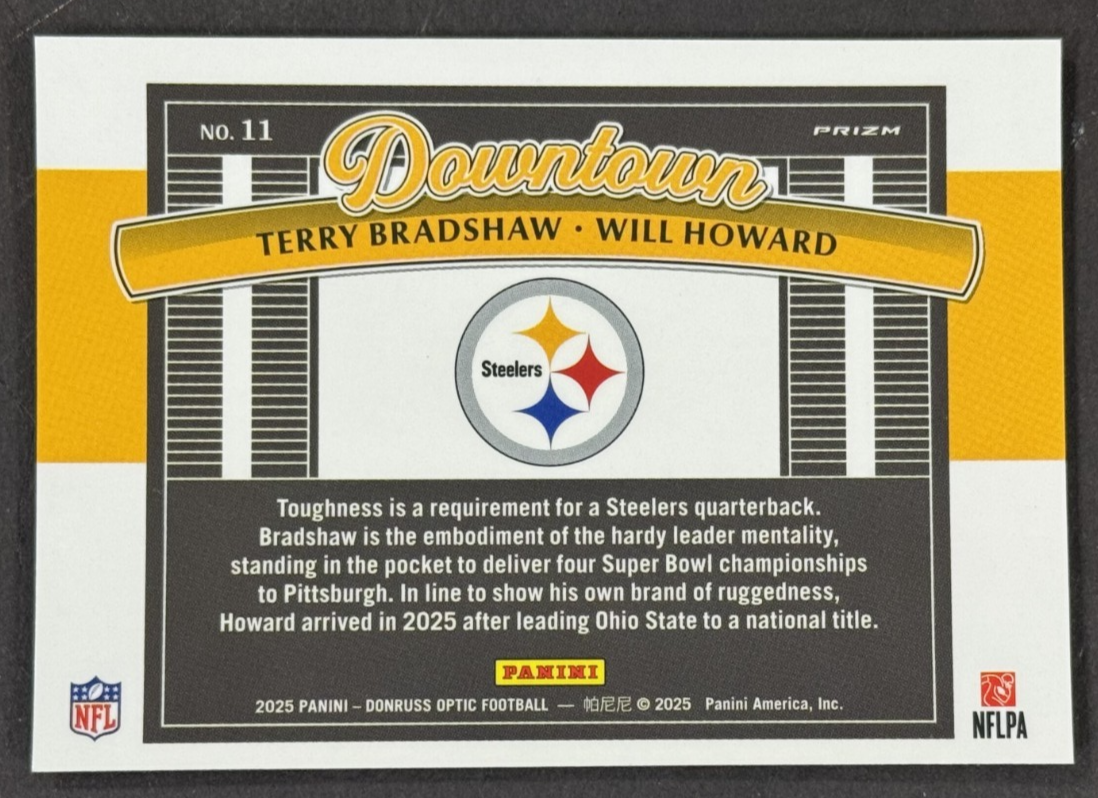 2025 Panini Optic Terry Bradshaw Will Howard Downtown #11 Pittsburgh Steelers QB