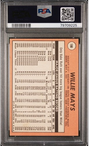 1969 Topps Baseball #190 Willie Mays HOF Giants PSA 6 EX - Mint Centered Sharp