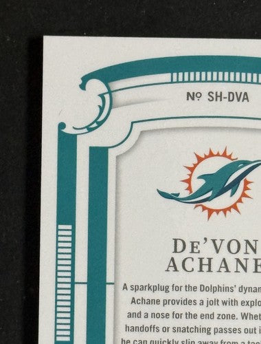 2025 National Treasures Platinum NFL SHIELD Patch 1/1 De’von Achane Dolphins MT