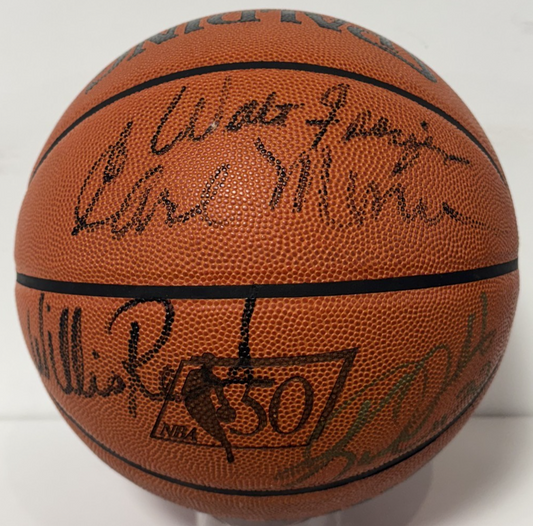 NBA 50th Signed Game Basketball Walt Frazier Karl Malone Willis Reed 6 Auto COA