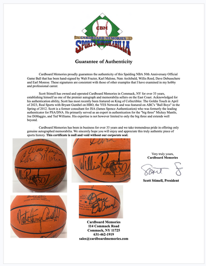 NBA 50th Signed Game Basketball Walt Frazier Karl Malone Willis Reed 6 Auto COA