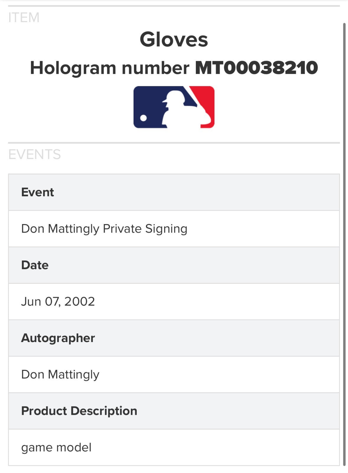 Don Mattingly Signed Franklin Game Model Glove Auto MLB Holo Steiner NY Yankees