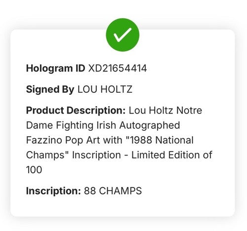 Lou Holtz Signed 1988 Champs Notre Dame Stadium Auto 3D Fazzino /100 Fanatics
