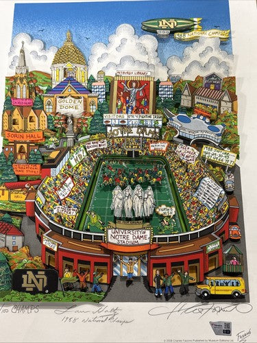 Lou Holtz Signed 1988 Champs Notre Dame Stadium Auto 3D Fazzino /100 Fanatics