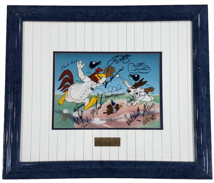 1996 Yankees Team Signed Looney Tunes Framed Cel Rivera Jeter Torre 13 Auto COA