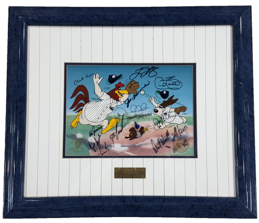 1996 Yankees Team Signed Looney Tunes Framed Cel Rivera Jeter Torre 13 Auto COA