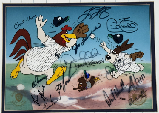 1996 Yankees Team Signed Looney Tunes Framed Cel Rivera Jeter Torre 13 Auto COA