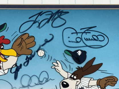 1996 Yankees Team Signed Looney Tunes Framed Cel Rivera Jeter Torre 13 Auto COA