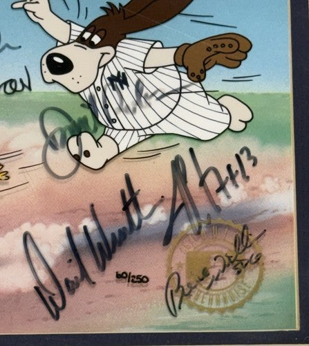 1996 Yankees Team Signed Looney Tunes Framed Cel Rivera Jeter Torre 13 Auto COA