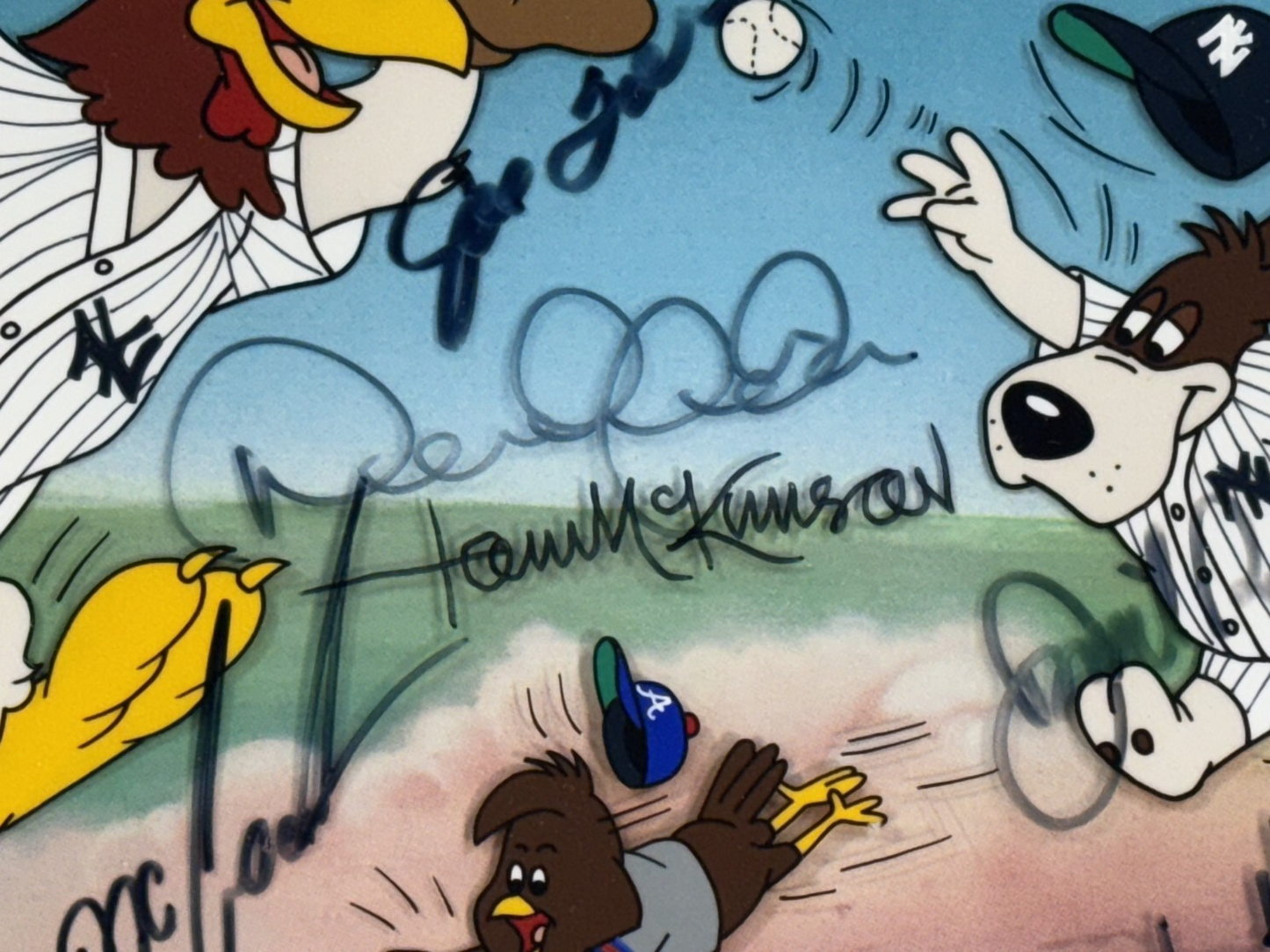1996 Yankees Team Signed Looney Tunes Framed Cel Rivera Jeter Torre 13 Auto COA