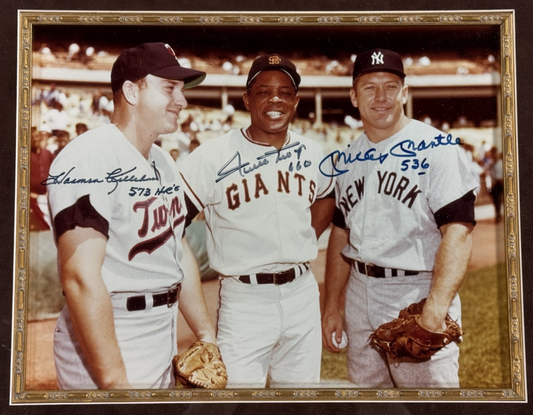 Mickey Mantle Willie Mays Killebrew Signed 11x14 Framed Photo HR  Auto HOF  COA