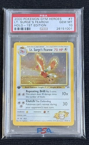 Pokemon 1ST EDITION GYM HEROES LT. SURGE'S FEAROW 7/132 PSA 10 GEM MINT Low Pop