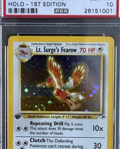 Pokemon 1ST EDITION GYM HEROES LT. SURGE'S FEAROW 7/132 PSA 10 GEM MINT Low Pop