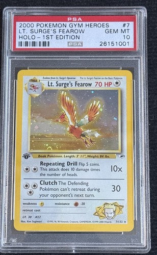 Pokemon 1ST EDITION GYM HEROES LT. SURGE'S FEAROW 7/132 PSA 10 GEM MINT Low Pop