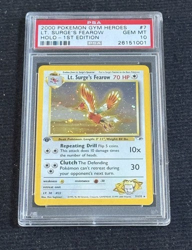 Pokemon 1ST EDITION GYM HEROES LT. SURGE'S FEAROW 7/132 PSA 10 GEM MINT Low Pop