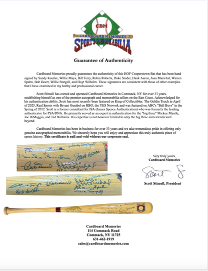HOF Signed Cooperstown Bat Sandy Koufax Hank Aaron Willie Mays 11 Auto CBM COA