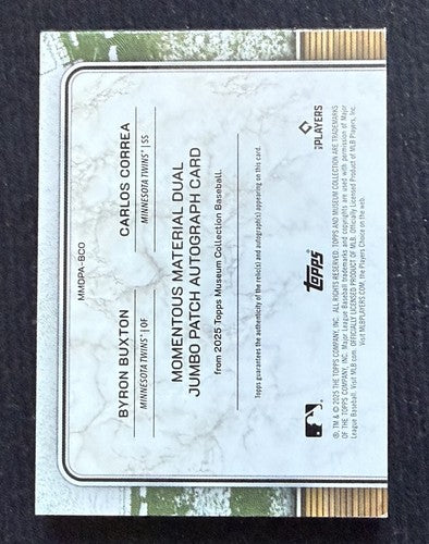 2025 Topps Museum BYRON BUXTON CORREA Dual Jumbo Patch Auto Book 5/5 Twins