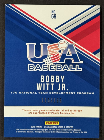 2018 Panini USA Baseball Stars & Stripes Bobby Witt Jr Patch Auto /199 KC Royals