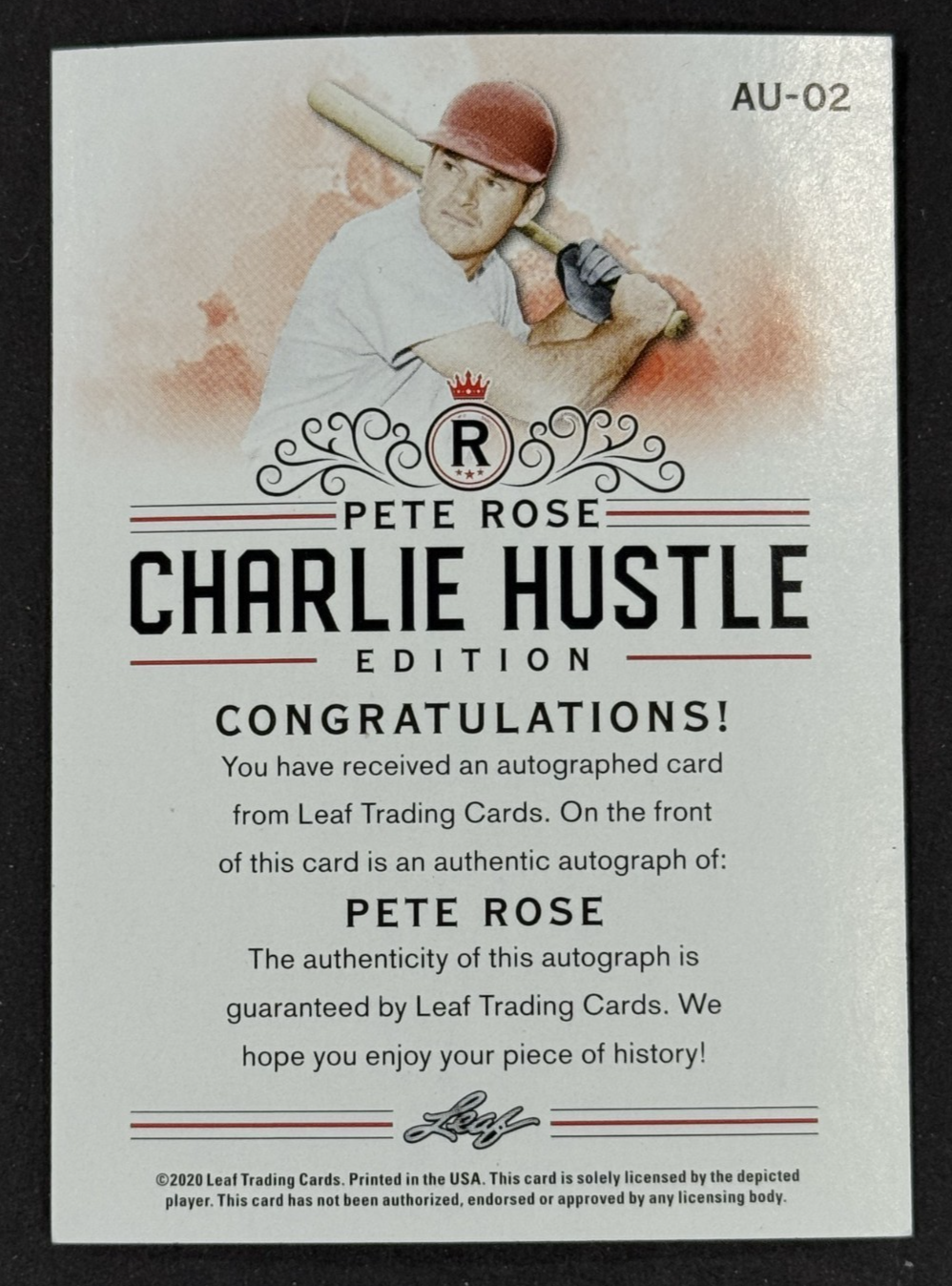2020 Leaf Pete Rose Charlie Hustle Edition Auto #AU-02 Cincinnati Reds
