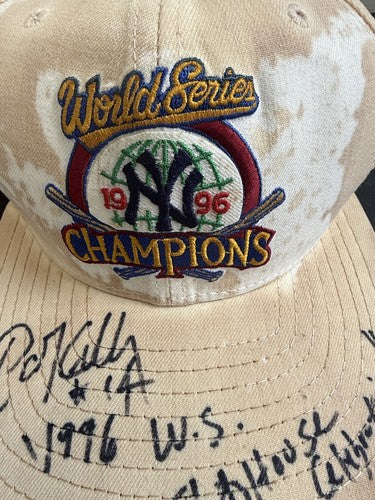 1996 Yankees World Series Game Worn Used Locker Room Celebration Hat Pat Kelly