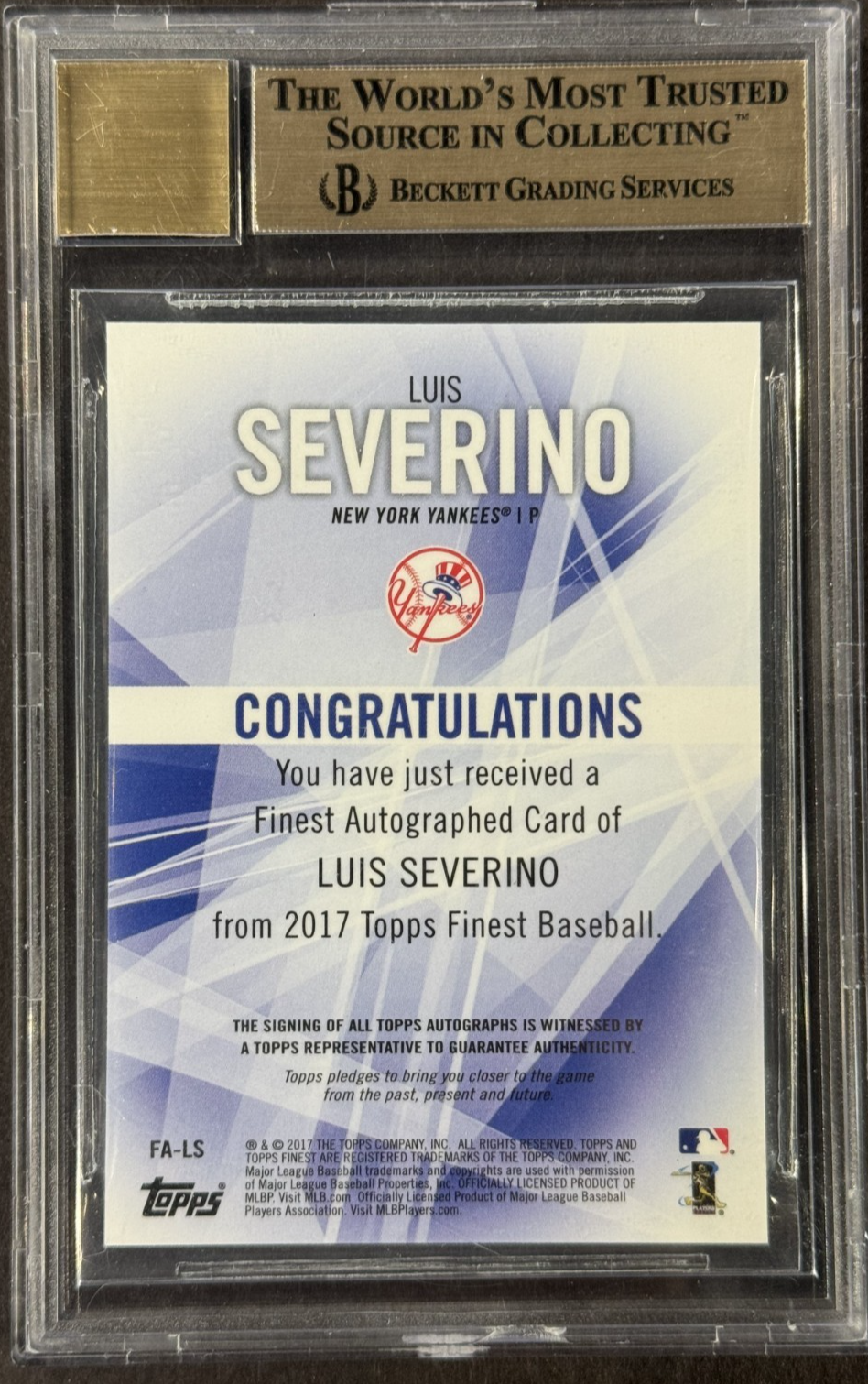 2017 Topps Finest Luis Severino Blue Wave Refractor Auto /25 BGS 9.5 Yankees A’s