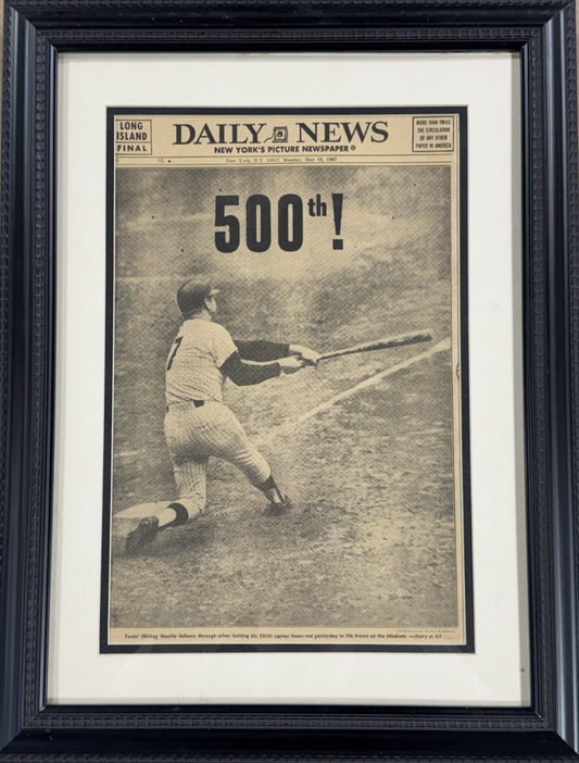 Mickey Mantle Ny Yankees 500th Hr Original Daily News Newspaper 5/14 1967 Framed