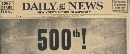 Mickey Mantle Ny Yankees 500th Hr Original Daily News Newspaper 5/14 1967 Framed