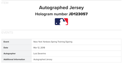 Luis Severino Signed NY Yankees Majestic Flex Game Jersey Auto MLB Holo COA