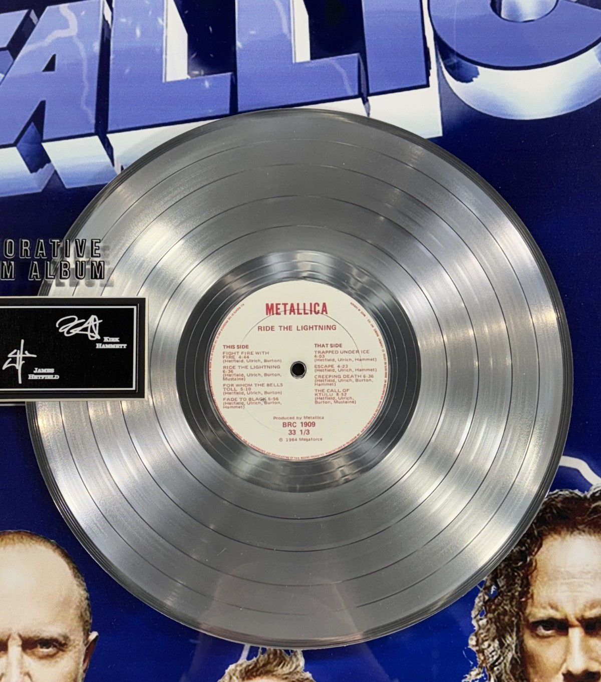 Metallica Ride The Lightning 3D Platinum Record Album Framed Facsimile Auto