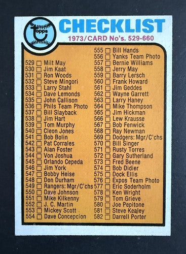 1973 Topps Set Break Baseball Checklist: 529-660 #588 NM Sharp Clean