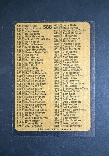 1973 Topps Set Break Baseball Checklist: 529-660 #588 NM Sharp Clean