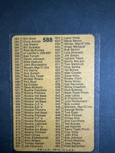 1973 Topps Set Break Baseball Checklist: 529-660 #588 NM Sharp Clean
