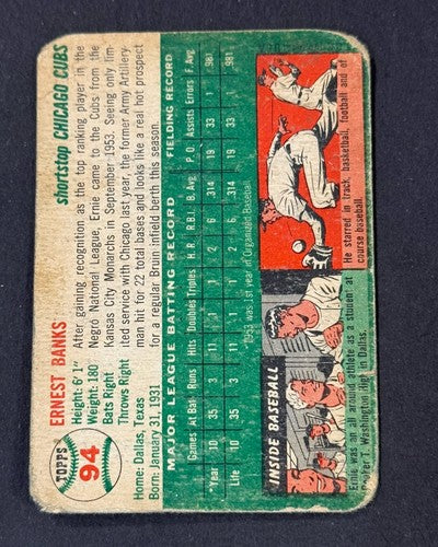 1954 TOPPS BASEBALL #94 ERNIE BANKS ROOKIE CARD Original Rc HOF Cubs