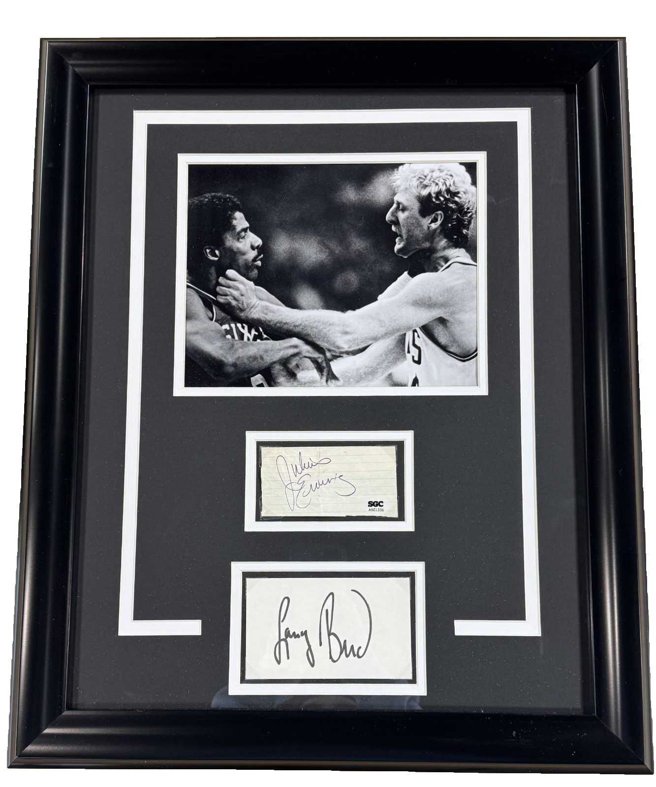Larry Bird Julius Erving Choke Photo Framed Cut Auto PSA SGC Celtics Sixers HOF
