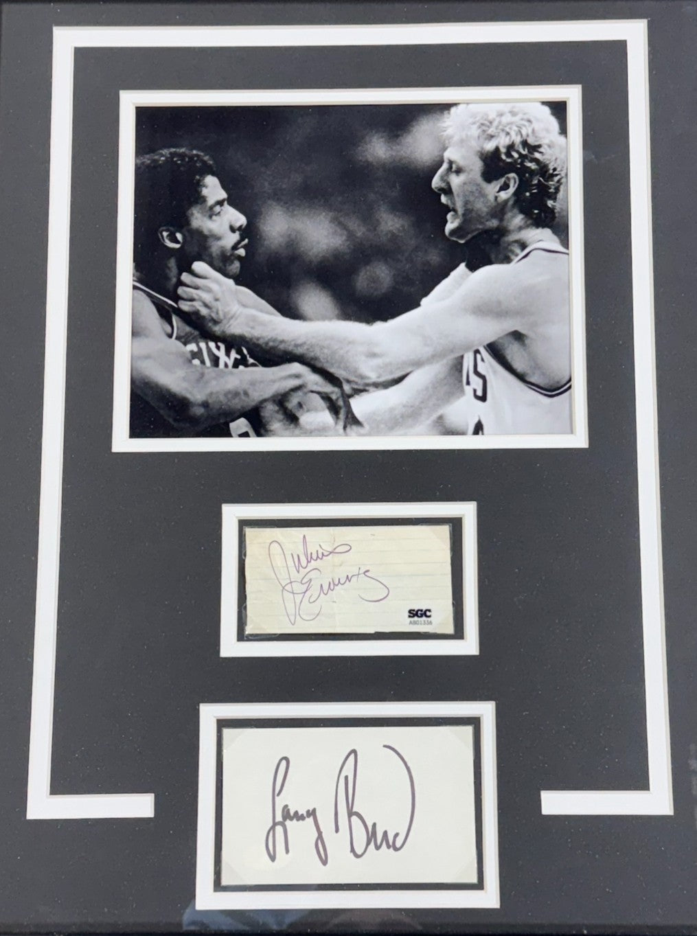 Larry Bird Julius Erving Choke Photo Framed Cut Auto PSA SGC Celtics Sixers HOF