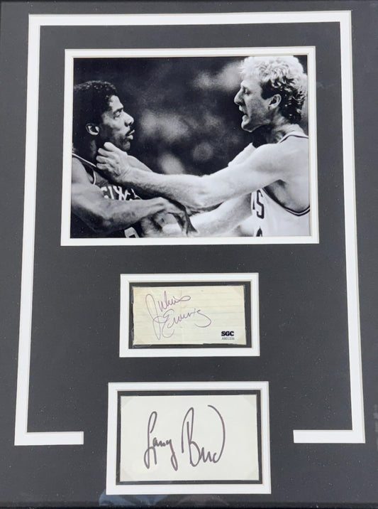 Larry Bird Julius Erving Choke Photo Framed Cut Auto PSA SGC Celtics Sixers HOF